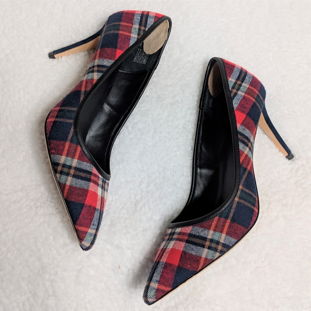 Lands' End Plaid Pointed Heels Pumps EUC